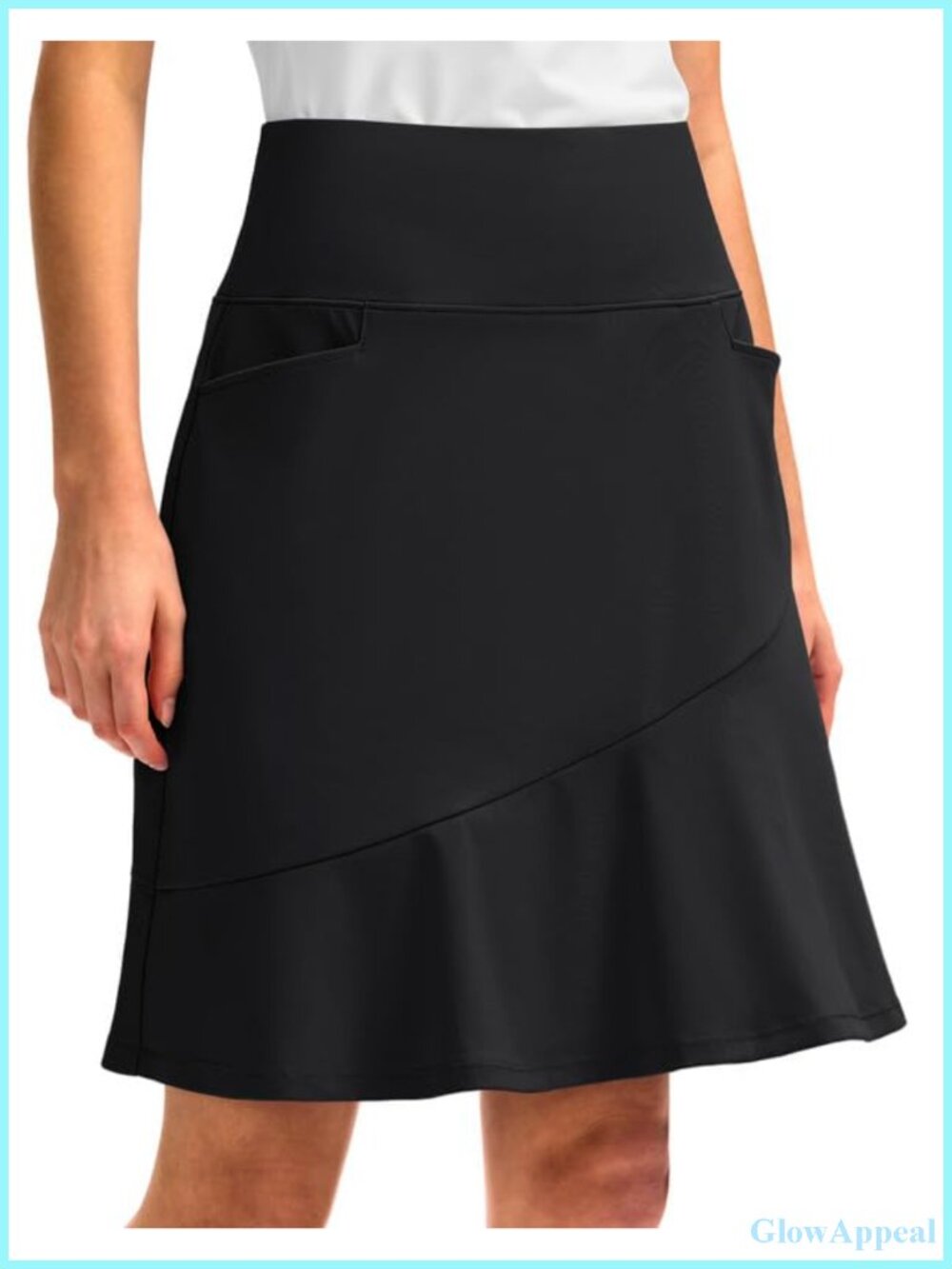 Women's Golf Skort with 5 Pockets, Knee Length, High Waist, Ruffle Bottom